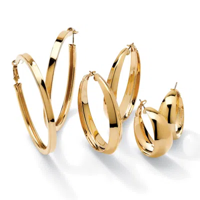 Palm Beach Jewelry 3 Pair Hoop Earrings Set In Yellow Goldtone