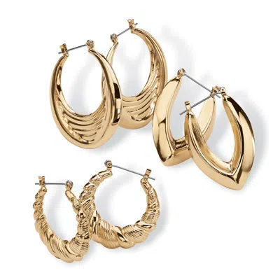 Palm Beach Jewelry 3 Pair Hoop Earrings Set In Yellow Goldtone