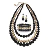 Palm Beach Jewelry 3 Pc Black & Goldtone Graduated Beaded Necklace, Earring & Stretch Bracelet Set