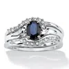 Palm Beach Jewelry 3 Piece 1.05 Tcw Oval Sapphire And Diamond Accent Bridal Ring Set In Blue