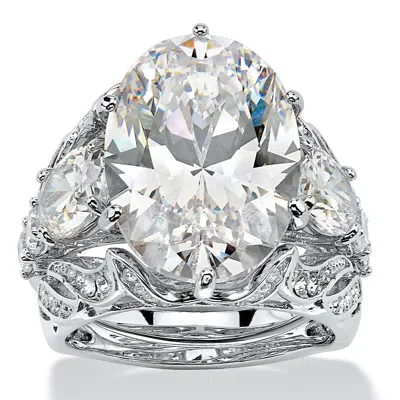 Palm Beach Jewelry 3 Piece 15.78 Oval-cut Cubic Zirconia Bridal Ring Set In Platinum Plated In White