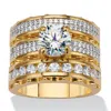 Palm Beach Jewelry 3 Piece 3.38 Tcw Round Cubic Zirconia 14k Yellow Gold-plated Bridal Ring Set