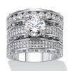 Palm Beach Jewelry 3 Piece 3.38 Tcw Round Cubic Zirconia Platinum-plated Bridal Ring Set