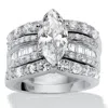 Palm Beach Jewelry 3 Piece 4.56 Tcw Cz Bridal Ring Set In Platinum-plated Sterling Silver In White