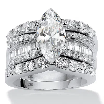 Palm Beach Jewelry 3 Piece 4.56 Tcw Cz Bridal Ring Set In Platinum-plated Sterling Silver In White
