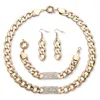 Palm Beach Jewelry 3 Piece Curb-link Crystal I. D. Jewelry Set In Yellow Goldtone