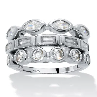 Palm Beach Jewelry 3-set Stack Silvertone Multi-shape Ring Set