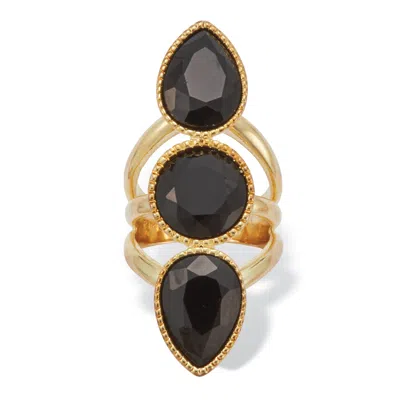 Palm Beach Jewelry 3-stone Goldtone Onyx Cocktail Ring In Yellow