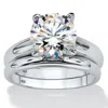 Palm Beach Jewelry 3 Tcw Cubic Zirconia 2-pc. Bridal Set In Platinum-plated Sterling Silver In White