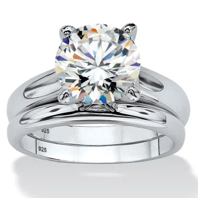 Palm Beach Jewelry 3 Tcw Cubic Zirconia 2-pc. Bridal Set In Platinum-plated Sterling Silver In White