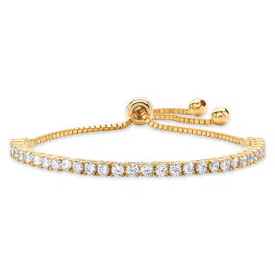 Palm Beach Jewelry 3 Tcw Cubic Zirconia Gold-plated Adjustable Drawstring Strand Bracelet 10" In White