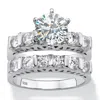 Palm Beach Jewelry 3 Tcw Cubic Zirconia Platinum-plated Silver 2-piece Bridal Wedding Ring Set In White