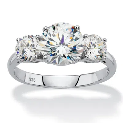 Palm Beach Jewelry 3 Tcw Cubic Zirconia Platinum-plated Silver 3-stone Bridal Engagement Ring In White
