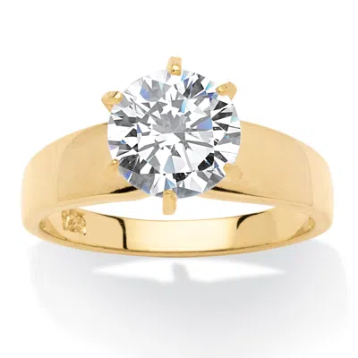 Palm Beach Jewelry 3 Tcw Cubic Zirconia Solitaire Ring In 14k Gold-plated Sterling Silver In White