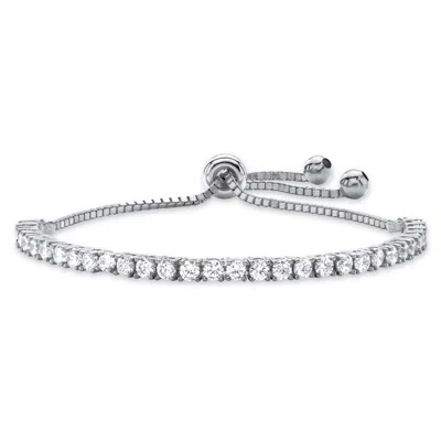 Palm Beach Jewelry 3 Tcw Round Cubic Zirconia Silvertone Adjustable Drawstring Bolo Bracelet 10" In White