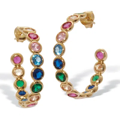 Palm Beach Jewelry 3 Tcw Round Rainbow Cubic Zirconia Gold-plated Hoop Earrings In Green
