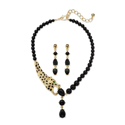 Palm Beach Jewelry .30 Cttw. Genuine Onyx And Simulated Gemstone Goldtone Leopard Necklace Set In Black