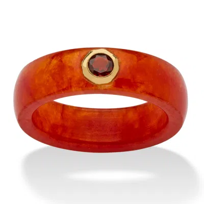 Palm Beach Jewelry .30 Tcw 10k Gold Garnet And Genuine Red Jade Yellow Gold Band Ring