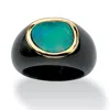 Palm Beach Jewelry 3.01 Carats Tcw Genuine Blue Opal And Black Jade 10k Yellow Gold Bezel-set Ring In Blue