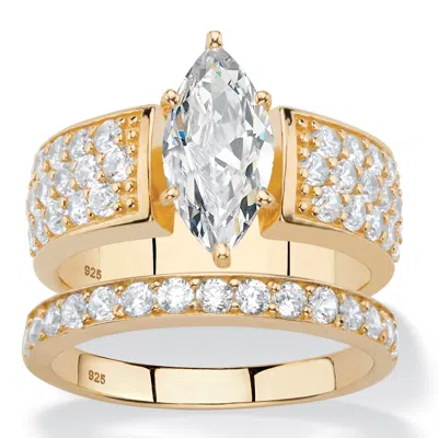 Palm Beach Jewelry 3.01 Tcw Cubic Zirconia 14k Gold-plated Sterling Silver 2-piece Bridal Ring Set In White