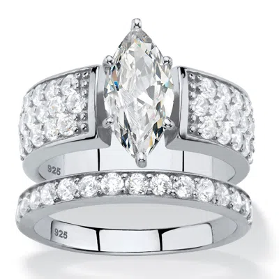Palm Beach Jewelry 3.02 Cttw. Cubic Zirconia Platinum-plated Silver 2-piece Bridal Ring Set In White