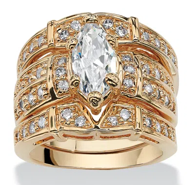 Palm Beach Jewelry 3.05 Tcw Marquise-cut Cubic Zirconia Gold-plated Wedding Ring Set In White
