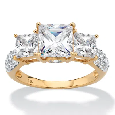 Palm Beach Jewelry 3.06 Cttw. 10k Yellow Gold Princess-cut Cubic Zirconia3-stone Engagement Ring In White