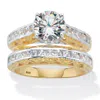 Palm Beach Jewelry 3.08 Cttw. Round Cubic Zirconia Gold-plated Silver 2 Piece Bridal Ring Set