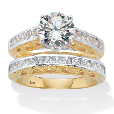 Palm Beach Jewelry 3.08 Cttw. Round Cubic Zirconia Gold-plated Silver 2 Piece Bridal Ring Set In White