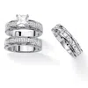 Palm Beach Jewelry 3.10 Cttw. Silvertone Princess-cut Cubic Zirconia 3-piece Wedding Ring Set In White