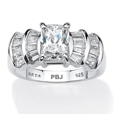 Palm Beach Jewelry 3.10 Tcw Cz Ring In Platinum-plated Sterling Silver In White