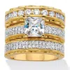 Palm Beach Jewelry 3.10 Tcw Princess-cut Cubic Zirconia Gold-plated Wedding Ring Set In White