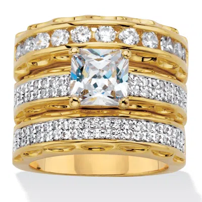 Palm Beach Jewelry 3.10 Tcw Princess-cut Cubic Zirconia Gold-plated Wedding Ring Set In White