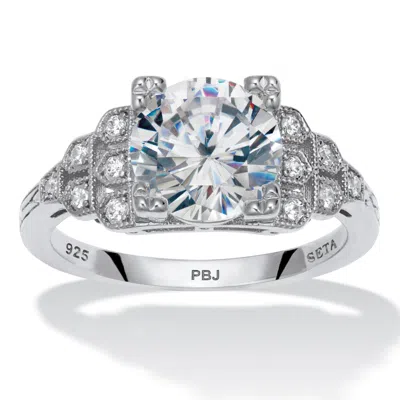 Palm Beach Jewelry 3.12 Tcw Cz Platinum-plated Sterling Silver Ring In White