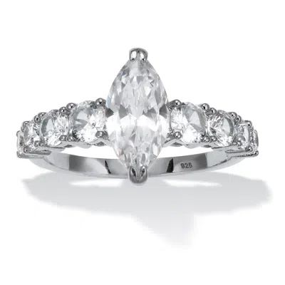 Palm Beach Jewelry 3.12 Tcw Marquise Cubic Zirconia Platinum-plated Sterling Silver Engagement Ring In White