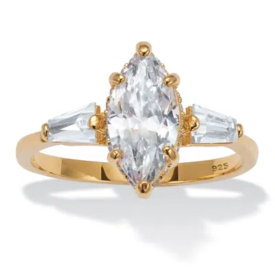 Palm Beach Jewelry 3.12 Tcw Marquise Cz 14k Yellow Gold-plated Sterling Silver Engagement Ring In White