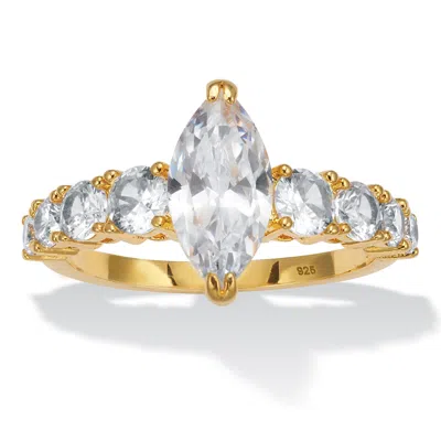 Palm Beach Jewelry 3.12 Tcw Marquise Cz 14k Yellow Gold-plated Sterling Silver Engagement Ring In White