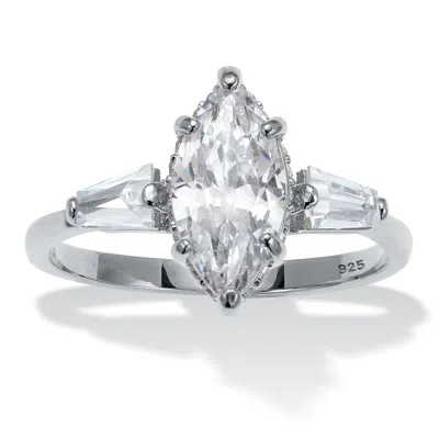 Palm Beach Jewelry 3.12 Tcw Marquise Cz Platinum-plated Sterling Silver Engagement Ring In White