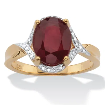 Palm Beach Jewelry 3.15 Tcw Oval Cut Ruby 14k Gold-plated Silver Ring In Red