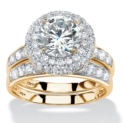 Palm Beach Jewelry 3.16 Tcw Cz 10k Gold Halo Wedding Ring Set In Yellow