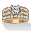 Palm Beach Jewelry 3.18 Tcw Round Cz Gold Ion-plated Stainless Steel Three Row Pave Engagement Ring