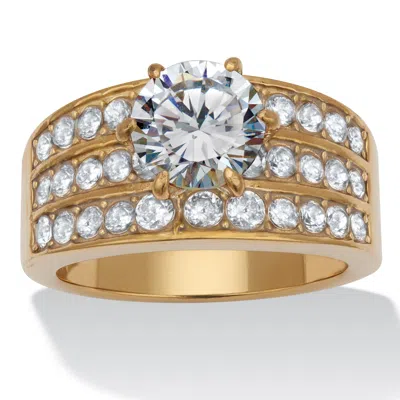 Palm Beach Jewelry 3.18 Tcw Round Cz Gold Ion-plated Stainless Steel Three Row Pave Engagement Ring In White