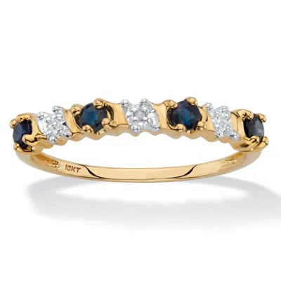 Palm Beach Jewelry .32 Cttw. Round Genuine Sapphire Diamond Accent Solid 10k Yellow Gold Ring In Blue