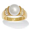 Palm Beach Jewelry .32 Tcw Cz And Round Simulated Pearl Yellow Gold-plated Ring