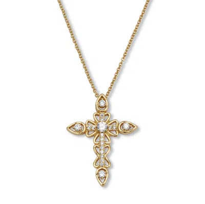 Palm Beach Jewelry .32 Tcw Round Cz 14k Yellow Gold-plated Cross Pendant Necklace 18-inch