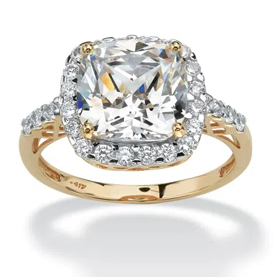 Palm Beach Jewelry 3.20 Tcw Cushion-cut Cubic Zirconia Halo Ring In 10k Yellow Gold In White