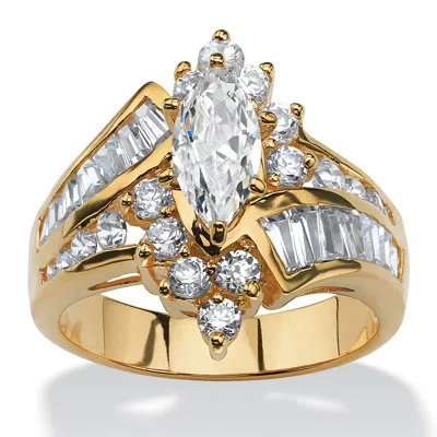 Palm Beach Jewelry 3.20 Tcw Marquise-cut Cubic Zirconia Yellow Gold-plated Ring In White