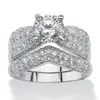 Palm Beach Jewelry 3.21 Tcw Cubic Zirconia Platinum-plated Sterling Silver Wedding Ring Set In White