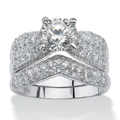 Palm Beach Jewelry 3.21 Tcw Cubic Zirconia Platinum-plated Sterling Silver Wedding Ring Set In White