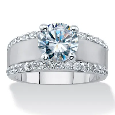 Palm Beach Jewelry 3.21 Tcw Cubic Zirconia Platinum-plated Wide Band Engagement Ring In Silver